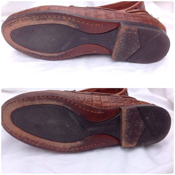 Johnston & Murphy Sz 8.5 Brown Leather Men\'s Croc Loafers Tassels Italy Slip ons main image 9